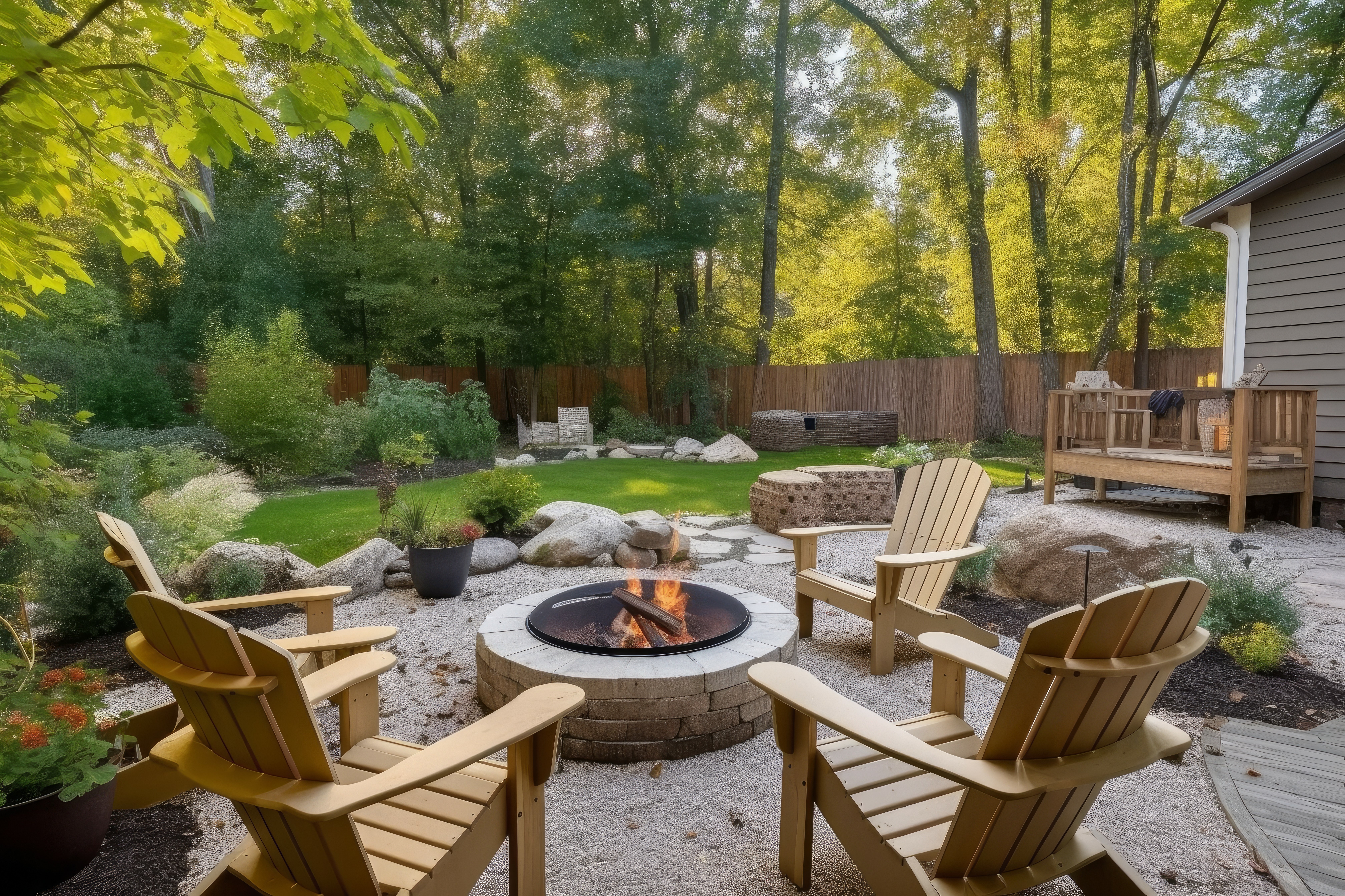 A beautifully designed patio with outdoor furniture, indicating the quality of Praiano Home Improvements' outdoor living space design and construction services.