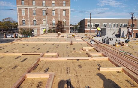 praiano-home-improvements-new-construction-bayshore-village-6 framed openings and sheathed deck prepared for wall placement